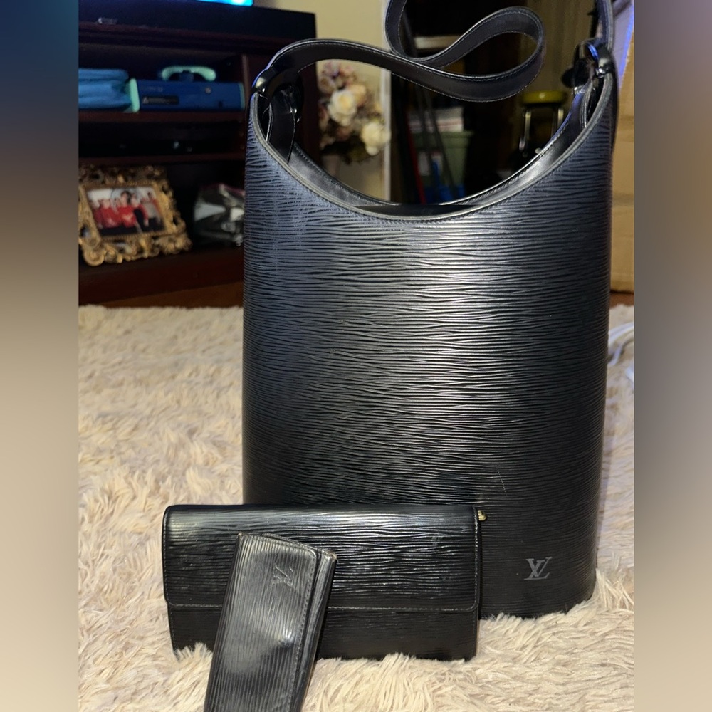 Louis Vuitton Black Epi Bag, Wallet and Key Cles Set